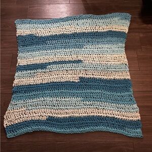 Handmade Blue and White Crochet Blanket